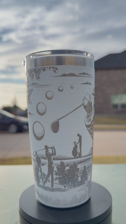 20oz Golf Ball Textured Tumbler - Golf Course, Mountain design